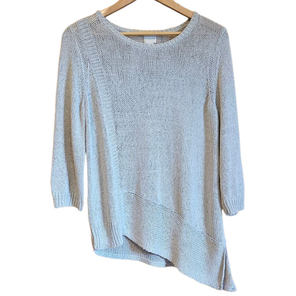 Chico's Women's Sweater Asymmetrical Knit Silver Gray 3/4 Sleeve Size 2 (Large) - Picture 1 of 9